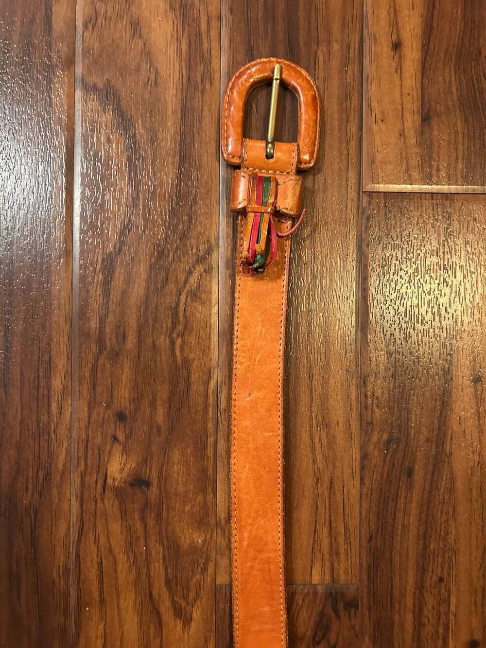 Vintage Dockers Brown Leather Belt Size L w/Leather Buckle and Colorful Tassels - Picture 3 of 9